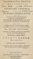 view Dissertatio medica inauguralis de syphilide venerea; nec non de morbo Sibbens dicto ... / [Adam Freer].