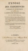 view Exposé des expériences ... qui ont été faites à l'Hôpital des Vénériens de Paris par une sociéte médicale pour constater l'efficacité d'une poudre de toilette et de propreté, à l'aide de laquelle on se préserve ... de la contagion vénérienne ... suivi du Rapport fait à ce sujet à ce sujet à Société Royale des Sciences / [Nicolás Luna Calderón].