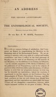 view An address on the second anniversary of the Entomological Society ... 1836 / by the Rev. F.W. Hope, President.