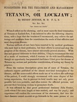 view Suggestions for the treatment and management of tetanus, or lockjaw / [Henry Jenner].