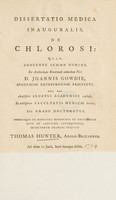 view Dissertatio medica inauguralis, de chlorosi / [Thomas Hunter].
