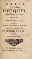 view Brief ... aan den Heer ***, aangande de spier des baarmoeders / door den vermaarden Heer Frederik Ruysch ontdekt. Uyt het Laytn vertaalt.