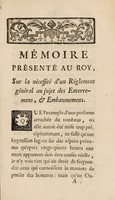 view Memoire présenté au roi sur la nécessité d'un réglement général au sujet des enterremens, et embaumemens / Par Jacques-Jean Bruhier.