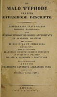 view De malo typhode Graecis diversimode descripto. Dissertatio inauguralis historico-pathologia / [Franz Moriz Alexander Ochs].