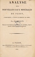 view Analyse des nouvelles eaux minérales de Passy / [Nicolas Deyeux].