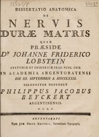 view Dissertatio anatomica de nervis durae matris / [Philipp Jakob Beyckert].