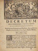 view Decretum ... sextum circa criminationem objectam, anno posteriori, Magistro Carolo Geille de Saint Leger, doctori medico. Die 4 Julii, 1759.