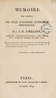 view Meḿoire sur l'utilité des pièces d'anatomie artificielle chirurgicale / Par J.-F. Ameline.