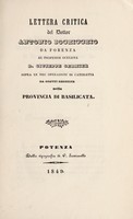 view Lettera critica del dottor Antonio Bochicchio da Forenza al professor oculista D. Giuseppe Germier : sopra le tre operazioni di cateratta da costui eseguite nella provincia di Basilicata / [Antonio Bochicchio].