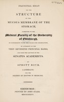 view Inaugural essay on the structure of the mucous membrane of the stomach / [Sprott Boyd].