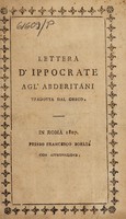 view Lettera d'Ippocrate agl' abderitani tradotta dal Greco / [Hippocrates].