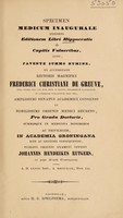 view Specimen medica inauguralis exhibens editionem libri Hippocratis De capitis vulneribus : quod ... offert Johannes Hendrikus Rutgers / [Hippocrates].