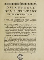 view Ordonnance de M. l'Intendant de France-Compté. Du 18 aoust 1732. Portant reglement pour la regie de la ferme du tabac.