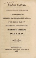 view Colera morbus : primeros socorros que deben prestarse a los colericos antes de la llegada del médico / por el Dr. F. Foy ; traduccion al Castellano de la edicion de Paris de 1849, por J.M.D.