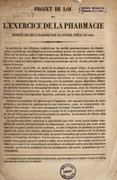 view Projet de loi sur l'exercice de la pharmacie modifié de celui élaboré par le Conseil d'État en 1846 / [François Laurent Marie Dorvault].