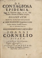 view De contagiosa epidemia, quae in Patavino agro, et tota fere Veneta ditione in boves irrepsit. Dissertatio habita in Patavino Lyceo ... Die IX Novembris MDCCXI / [Bernardino Ramazzini].