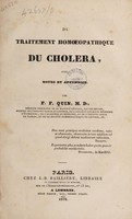 view Du traitement homoeopathique du choléra, avec notes et appendice / Par F.F. Quin.