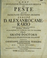 view Disputatio inauguralis medica de peste ... / [Christian Ludwig Moegling].