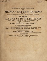 view Dissertatio medica inauguralis de medico naturae domino / [Johann Theophilus Hugo Rochlitz].