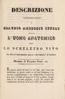 view L'uomo anatomico lo scheletro vivo : descrizione interessante di Claudio Ambrogio Seurat detto l'uomo anatomico ossia lo scheletro vivo da molti professori delle universita' d'Europe.