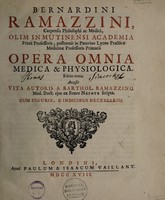 view Opera omnia medica et physiologica / [Bernardino Ramazzini].