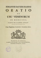 view Oratio de usu venenorum in medicina / [Johann David Hahn].