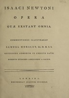 view Isaaci Newtoni Opera quae exstant omnia / Commentariis illustrabat Samuel Horsley.