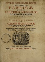 view Investigatio fabricae, quae in partibus musculos componentibus, extat. : Dissertatio prima de carnis musculosae fibrarumque carnearum structura, quatenus sine vasis sanguiferis, nervis, nervosisque villis, atque membranis spectantur. / Wyeri Gulielmi Muys.