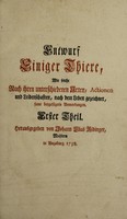 view Entwurf einiger Thiere ... nach dem Leben gezeichnet, samt beygefügten Anmerkungen / [Johann Elias Ridinger].