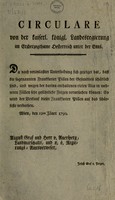 view Circulare von der kaiserl. königl. Landesregierung im Erzherzogthume Oesterreich unter der Enns. 22ten Jäner 1790