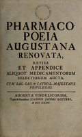 view Pharmacopoeia Augustana renovata, revisa et appendice aliquot medicamentorum selectorum aucta.