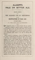 view Allsopp's pale or bitter ale : remarks upon the alleged use of strychnine in the manufacture of pale ale / by Baron Liebig (in a letter to Henry Allsopp, Esq., Burton-on-Trent.).