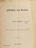 view Alkmäon von Kroton / von Julius Sander.