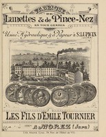 view Fabrique de lunettes & de pince-nez en tous genres : usine hydraulique & à vapeur à St. Lupicin (Jura) / les Fils d'Emile Tournier.