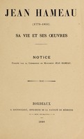 view Jean Hameau (1779-1851) : sa vie et ses oeuvres.