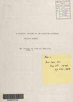 view A clinical lecture on the sleeping sickness / by Patrick Manson.