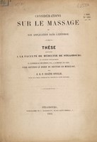 view Considérations sur le massage et son application dans l'entorse / par E.E.P. Eugène Deville.