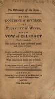 view The oeconomy of the sexes. Or the doctrine of divorce, the plurality of wives, and the vow of celebacy freely examined / [Anon].