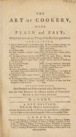 view The art of cookery, made plain and easy : which far exceeds any thing of the kind yet published ... to which are added one hundred and fifty new and useful receipts and also fifty receipts for different articles of perfumery with a copious index / By a lady [i.e. Mrs. H. Glasse].