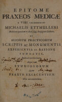 view Epitome praxeos medicae / [Michael Ettmüller].