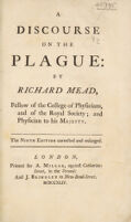 view A discourse on the plague / By Richard Mead.