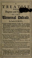 view A treatise of all the degrees and symptoms of the venereal disease, in both sexes ... ; to which is added, the cause and cure of old gleets and weaknesses in men and women ... / by John Marten.