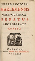 view Pharmacopoea Harlemensis galeno-chemica, Senatus auctoritate munita.