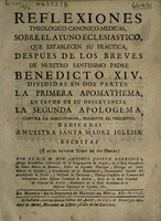 view Reflexiones theologico-canonico-medicas, sobre el ayuno eclesiastico, que establecen su practica, despues de los breves de Nuestro Santissimo Padre Benedicto XIV. Divididas en dos partes: la primera apomathema, en favor de su observancia: la segunda apologema, contra la sarcophagia, presente el precepto ... / Escritas (y es el octavo tomo de sus obras) por el R.P.M. Don Antonio Joseph Rodriguez.