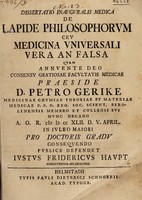 view Dissertatio inauguralis medica de lapide philosophorum, ceu medicina universali vera an falsa ... / [Justus Friedrich Haupt].