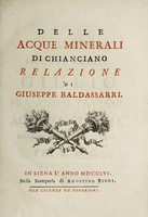 view Delle acque minerali di Chianciano relazione / [Giuseppe Baldassarri].