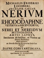 view Michaelis Friderici Lochneri ... Nerivm sive Rhododaphne vetervm et recentiorvm, qua nerei et nereidvm mythologia, amyci lavrvs, saccharum al-haschar, et ventus ac planta badsamur aliaque explicantur, ac diversis sacrae scripturae locis lux affunditur / Accedit Dafne Constantiniana.