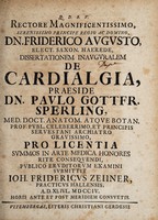 view Dissertationem inauguralem de cardialgia / ... submittit Joh. Fridericus Zehner.