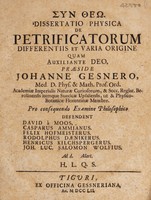 view Dissertatio physica de petrificatorum variis originibus praecipuarum telluris mutationum testibus / [Casparus Esslingerus].