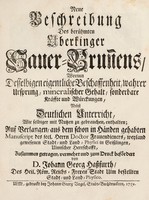 view Neue Beschreibung Des berühmten Uberkinger Sauer-Brun[n]ens, : Worinn Desselbigen eigentliche Beschaffenheit, wahrer Ursprung, mineralischer Gehalt, sonderbare Kräffte und Würckungen, Nebst Deutlichen Unterricht, Wie selbiger mit Nutzen zu gebrauchen, enthalten; / Auf Verlangen, aus dem schon in Händen gehabten Manuscript des seel. Herrn Doctor Frauendieners, weyland gewesenen Stadt- und Land-Physici in Geisslingen, Ulmischer Herrschafft, Zusammen getragen, vermehrt und zum Druck befördert von D. Johann Georg Hassfurth, Des Heil. Röm. Reichs-Freyen Stadt Ulm bestellten Stadt- und Land-Physico.